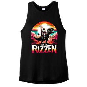 He Is Rizzen Jesus Has Rizzen Retro Christian Dinosaur Ladies PosiCharge Tri-Blend Wicking Tank