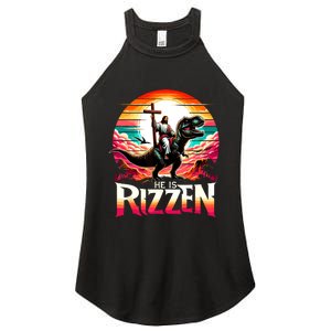 He Is Rizzen Jesus Has Rizzen Retro Christian Dinosaur Women's Perfect Tri Rocker Tank