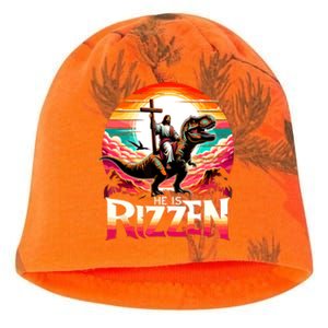 He Is Rizzen Jesus Has Rizzen Retro Christian Dinosaur Kati - Camo Knit Beanie