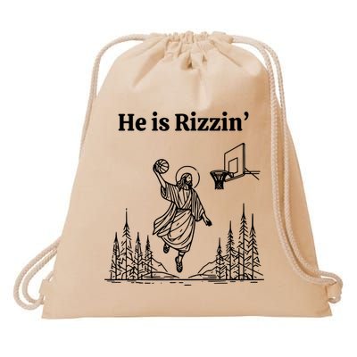 He Is Rizzin Basketball Jesus Funny Easter Christian Drawstring Bag