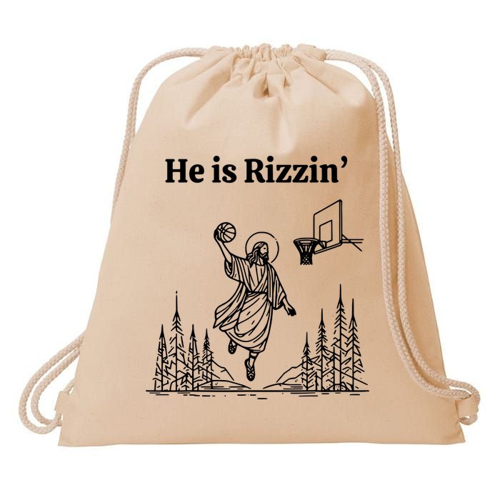 He Is Rizzin Basketball Jesus Funny Easter Christian Drawstring Bag