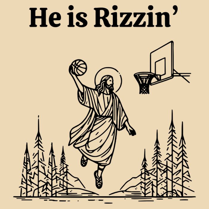 He Is Rizzin Basketball Jesus Funny Easter Christian Drawstring Bag