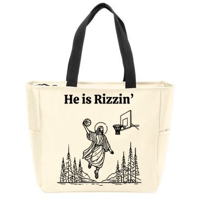 He Is Rizzin Basketball Jesus Funny Easter Christian Zip Tote Bag