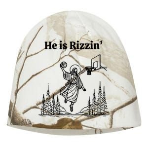 He Is Rizzin Basketball Jesus Funny Easter Christian Kati - Camo Knit Beanie