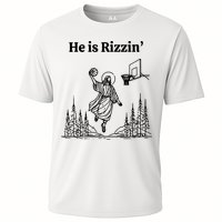 He Is Rizzin Basketball Jesus Funny Easter Christian Cooling Performance Crew T-Shirt