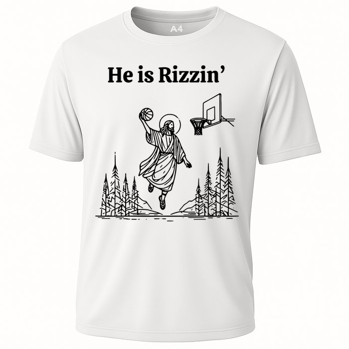 He Is Rizzin Basketball Jesus Funny Easter Christian Cooling Performance Crew T-Shirt