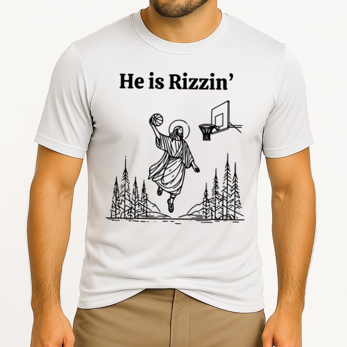 He Is Rizzin Basketball Jesus Funny Easter Christian Cooling Performance Crew T-Shirt