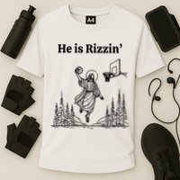 He Is Rizzin Basketball Jesus Funny Easter Christian Cooling Performance Crew T-Shirt