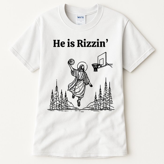 He Is Rizzin Basketball Jesus Funny Easter Christian Tall T-Shirt
