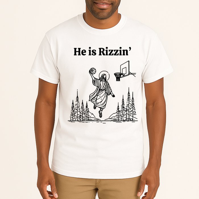 He Is Rizzin Basketball Jesus Funny Easter Christian Tall T-Shirt