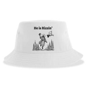 He Is Rizzin Basketball Jesus Funny Easter Christian Sustainable Bucket Hat