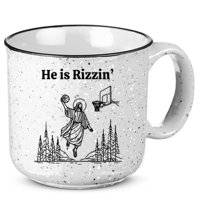 He Is Rizzin Basketball Jesus Funny Easter Christian 15oz Campfire Ceramic Mug