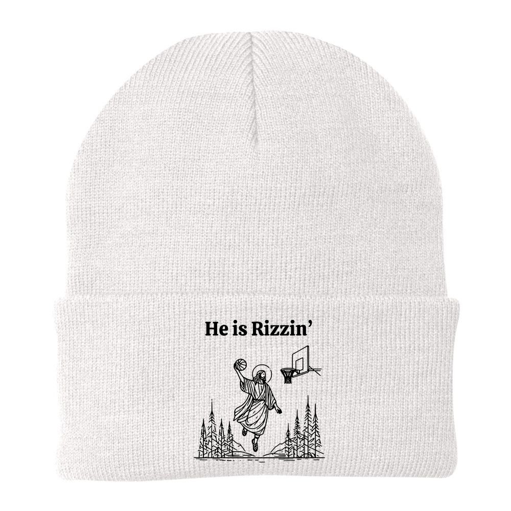 He Is Rizzin Basketball Jesus Funny Easter Christian Beanie