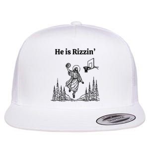 He Is Rizzin Basketball Jesus Funny Easter Christian Flat Bill Trucker Hat