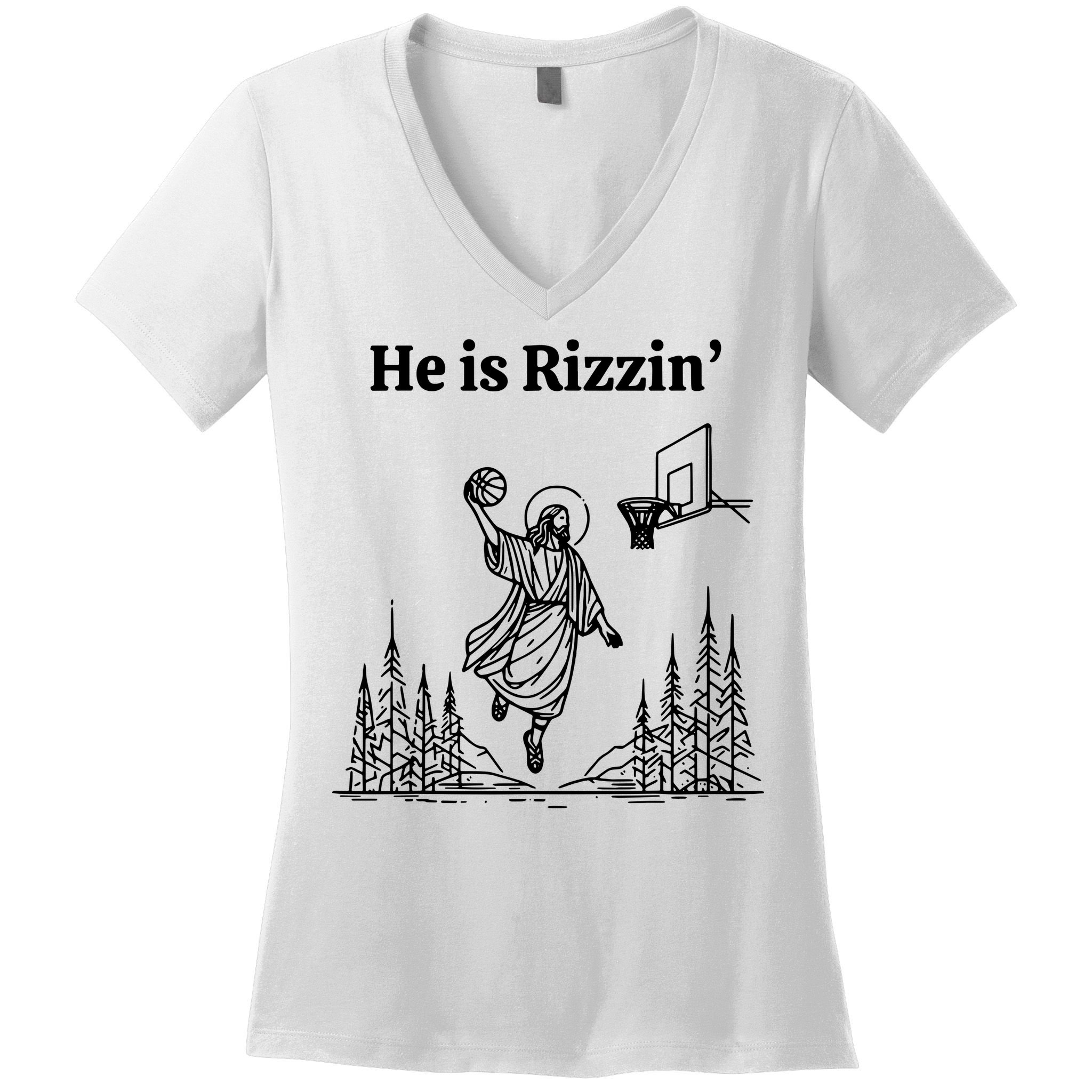 He Is Rizzin Basketball Jesus Funny Easter Christian Women's V-Neck T-Shirt