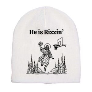 He Is Rizzin Basketball Jesus Funny Easter Christian Short Acrylic Beanie