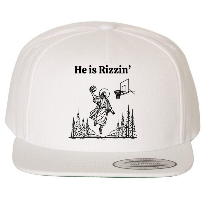 He Is Rizzin Basketball Jesus Funny Easter Christian Wool Snapback Cap