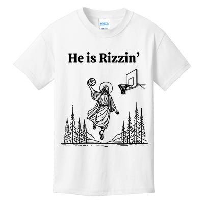 He Is Rizzin Basketball Jesus Funny Easter Christian Kids T-Shirt