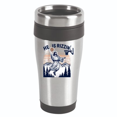 He Is Rizzin Basketball Jesus Retro Easter Christian 16oz Travel Tumbler