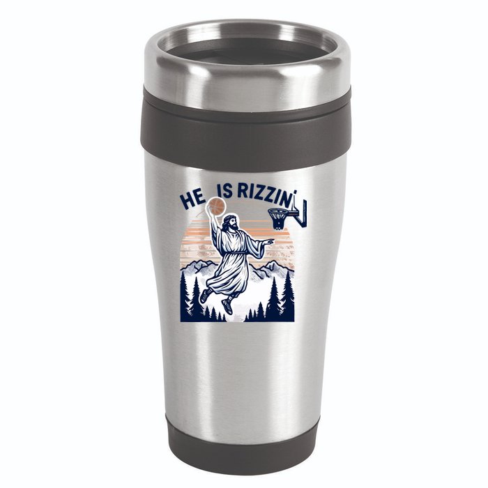 He Is Rizzin Basketball Jesus Retro Easter Christian 16oz Travel Tumbler
