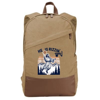 He Is Rizzin Basketball Jesus Retro Easter Christian Cotton Canvas Backpack