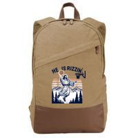 He Is Rizzin Basketball Jesus Retro Easter Christian Cotton Canvas Backpack