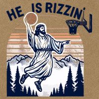 He Is Rizzin Basketball Jesus Retro Easter Christian Cotton Canvas Backpack