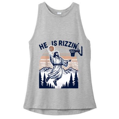 He Is Rizzin Basketball Jesus Retro Easter Christian Ladies PosiCharge Tri-Blend Wicking Tank