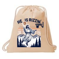 He Is Rizzin Basketball Jesus Retro Easter Christian Drawstring Bag