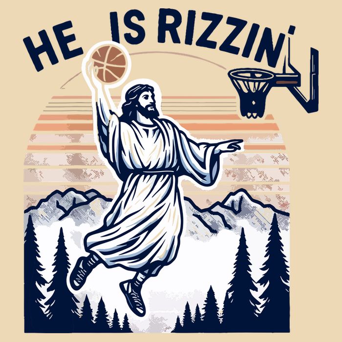 He Is Rizzin Basketball Jesus Retro Easter Christian Drawstring Bag