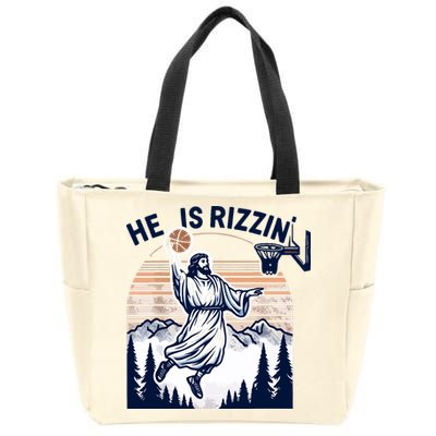 He Is Rizzin Basketball Jesus Retro Easter Christian Zip Tote Bag