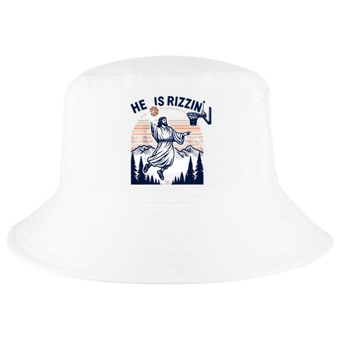 He Is Rizzin Basketball Jesus Retro Easter Christian Cool Comfort Performance Bucket Hat