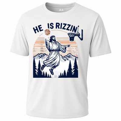 He Is Rizzin Basketball Jesus Retro Easter Christian Cooling Performance Crew T-Shirt
