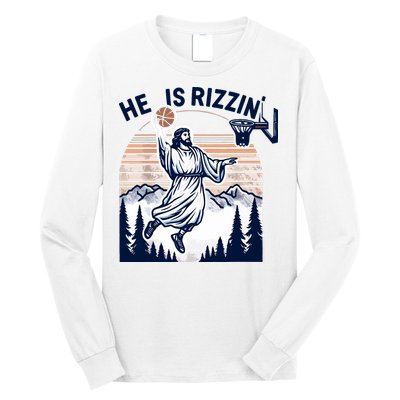 He Is Rizzin Basketball Jesus Retro Easter Christian Long Sleeve Shirt