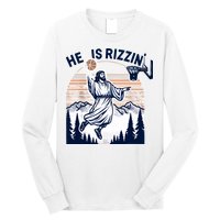 He Is Rizzin Basketball Jesus Retro Easter Christian Long Sleeve Shirt