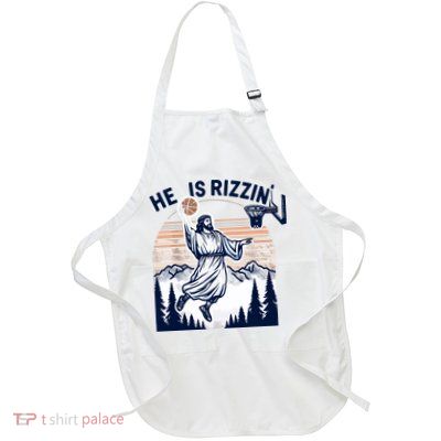 He Is Rizzin Basketball Jesus Retro Easter Christian Full-Length Apron With Pockets