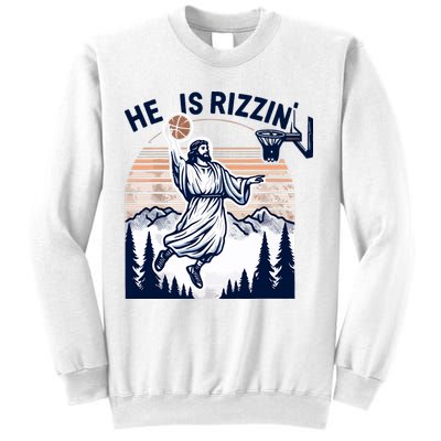 He Is Rizzin Basketball Jesus Retro Easter Christian Sweatshirt