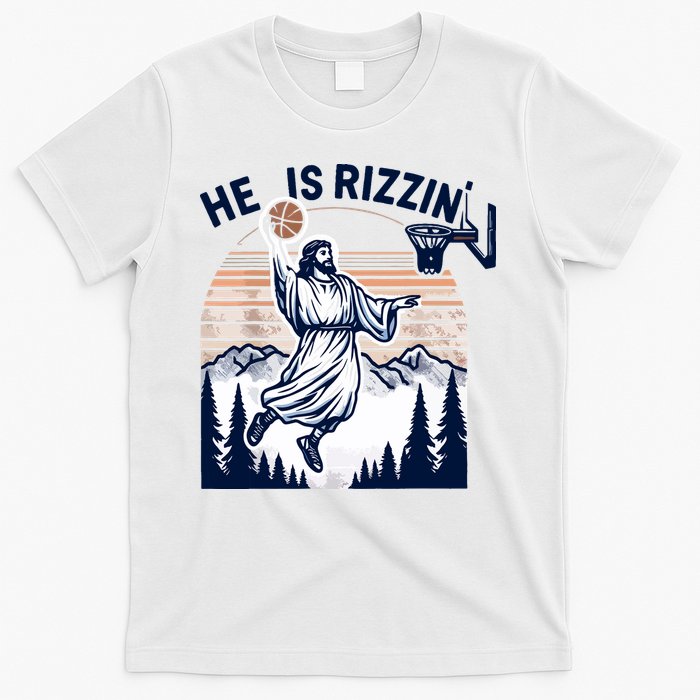 He Is Rizzin Basketball Jesus Retro Easter Christian T-Shirt