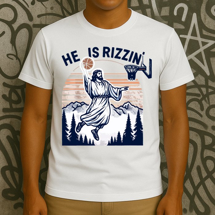 He Is Rizzin Basketball Jesus Retro Easter Christian T-Shirt