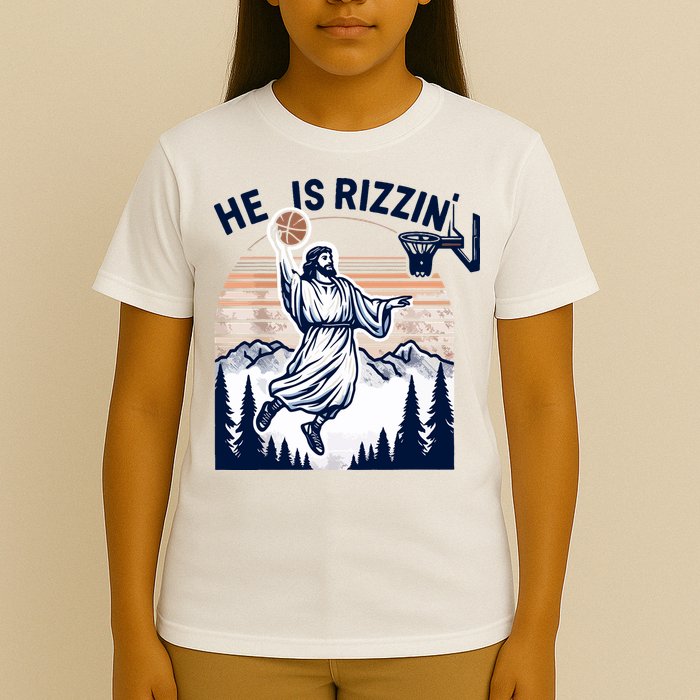 He Is Rizzin Basketball Jesus Retro Easter Christian T-Shirt