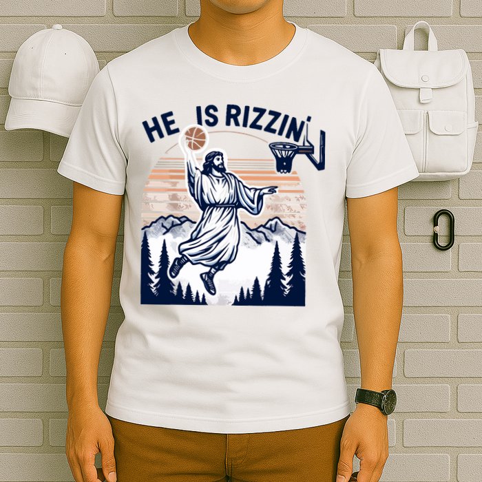 He Is Rizzin Basketball Jesus Retro Easter Christian T-Shirt