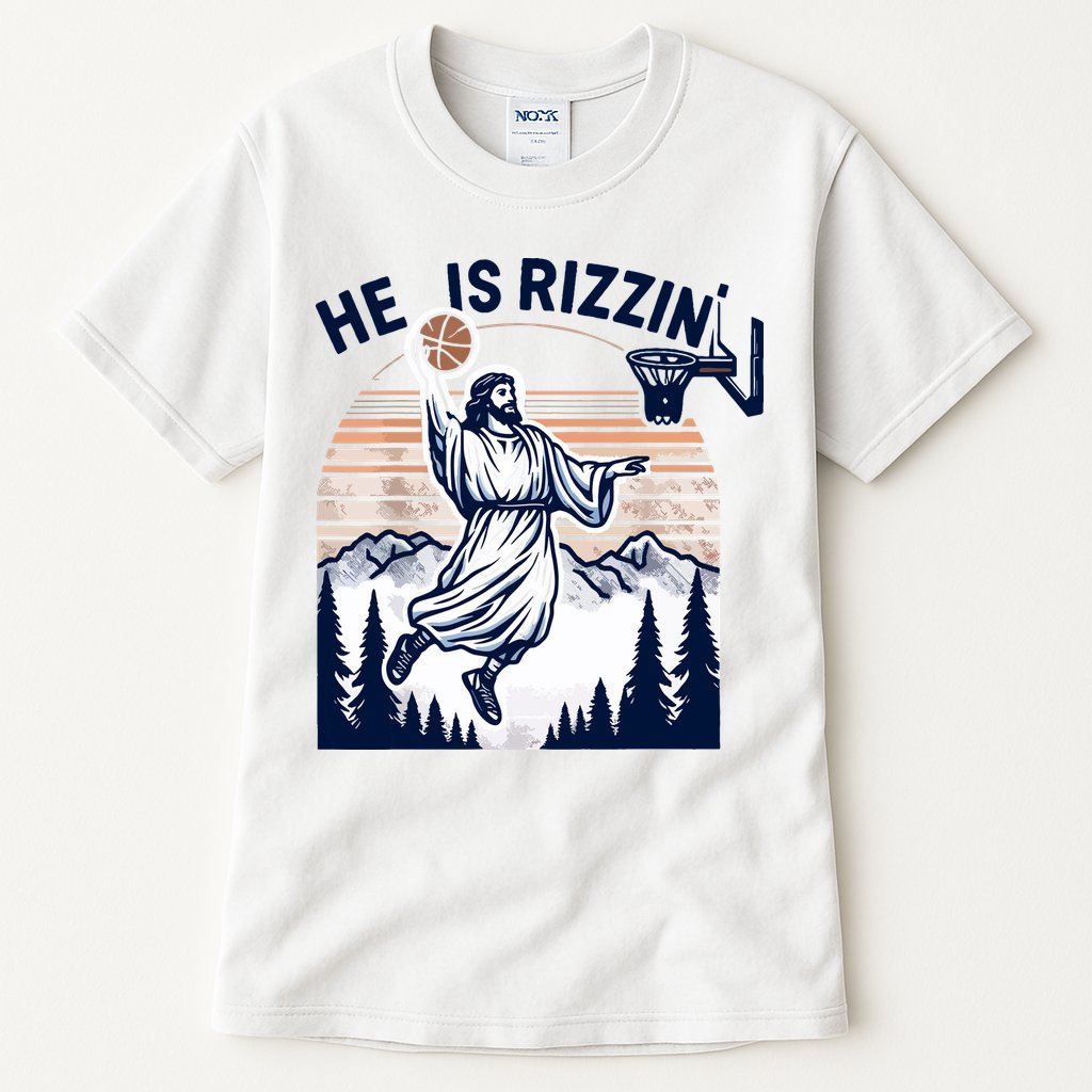 He Is Rizzin Basketball Jesus Retro Easter Christian Tall T-Shirt