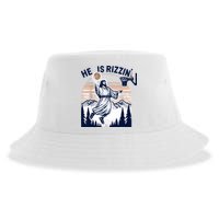 He Is Rizzin Basketball Jesus Retro Easter Christian Sustainable Bucket Hat