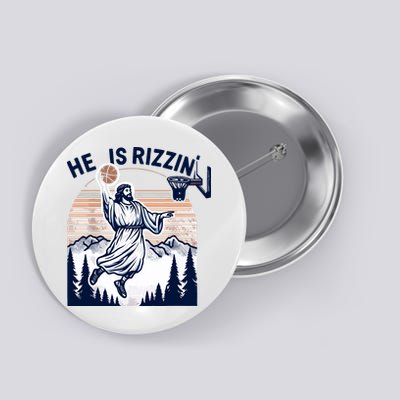 He Is Rizzin Basketball Jesus Retro Easter Christian Button