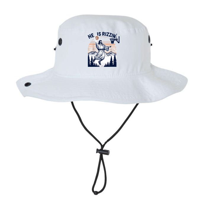 He Is Rizzin Basketball Jesus Retro Easter Christian Bucket Hat