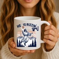 He Is Rizzin Basketball Jesus Retro Easter Christian Mug