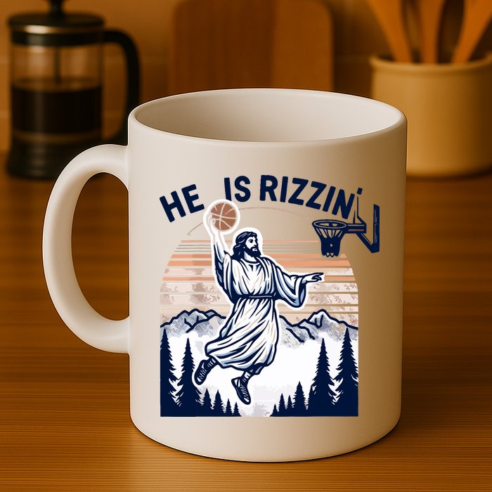 He Is Rizzin Basketball Jesus Retro Easter Christian Mug