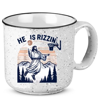 He Is Rizzin Basketball Jesus Retro Easter Christian 15oz Campfire Ceramic Mug