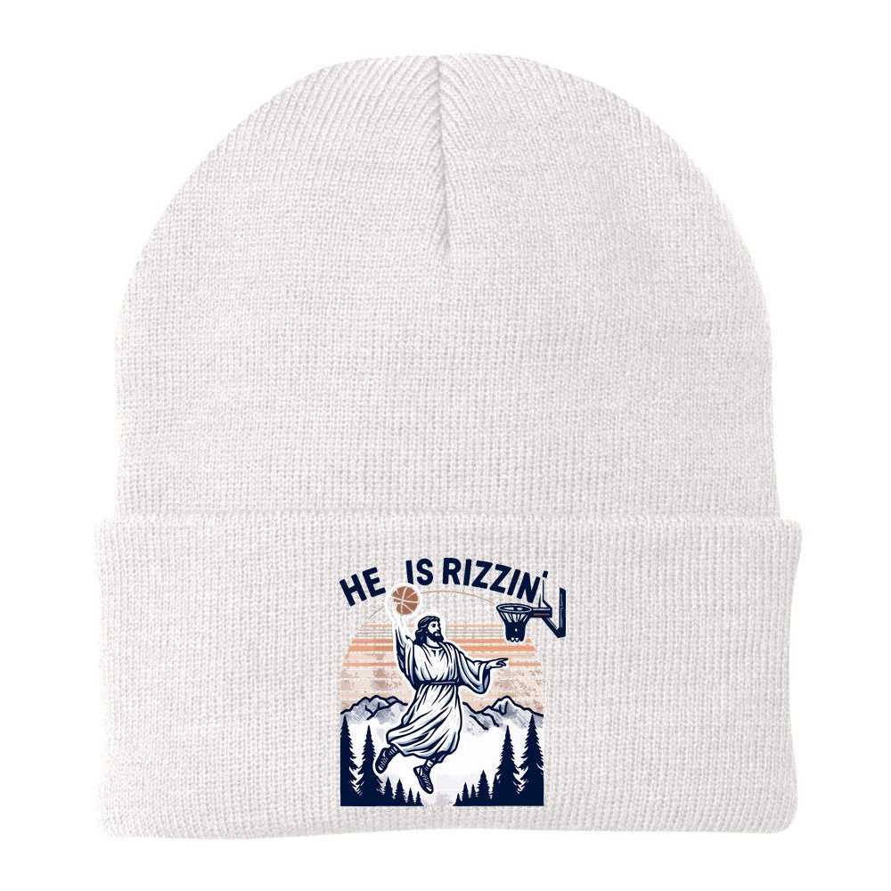 He Is Rizzin Basketball Jesus Retro Easter Christian Beanie