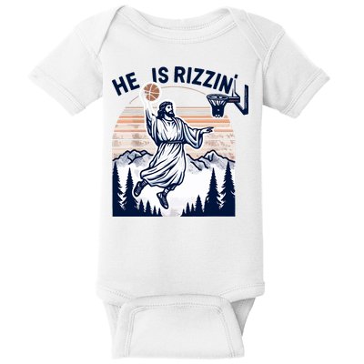 He Is Rizzin Basketball Jesus Retro Easter Christian Baby Bodysuit